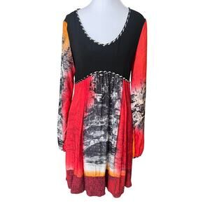 Save The Queen Italian Art Dress Silk Blend Abstract Print Tunic L Tagged XL